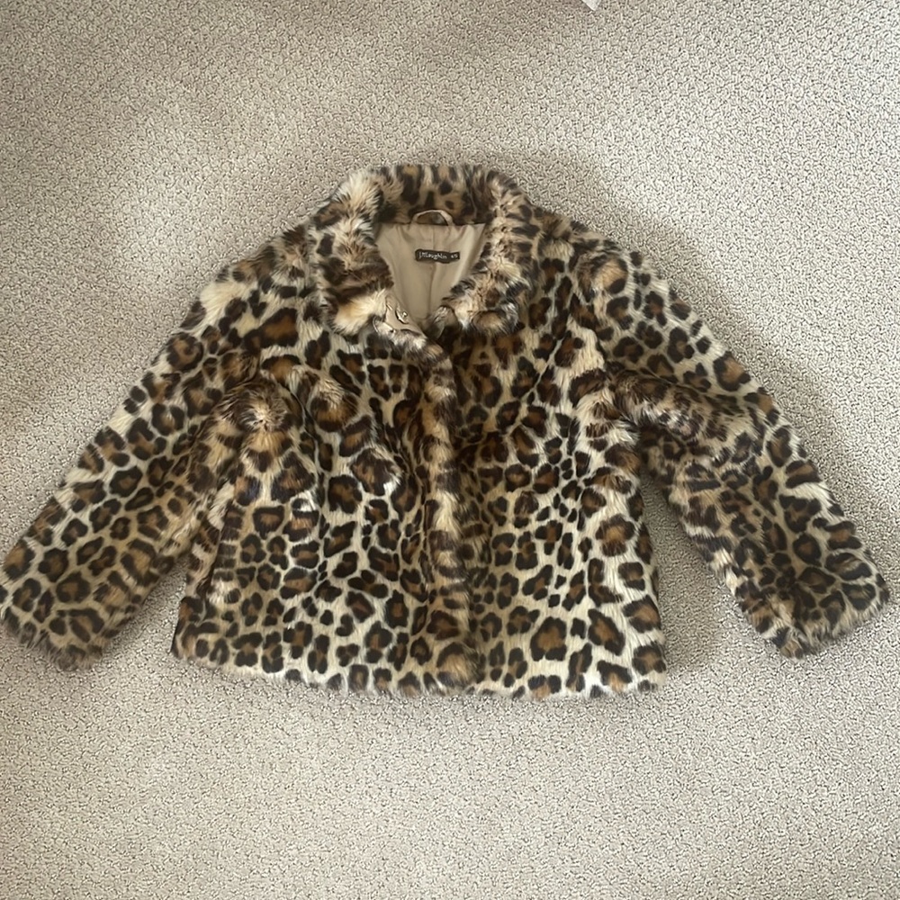 J. McLaughlin Girls Cheetah Print Faux Fur Jacket (size 4/5)